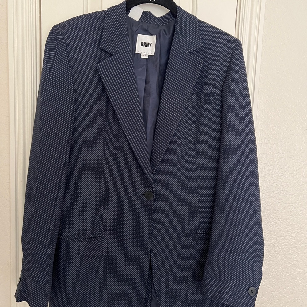DKNY Navy Pinstripe Women's Single-Button Blazer